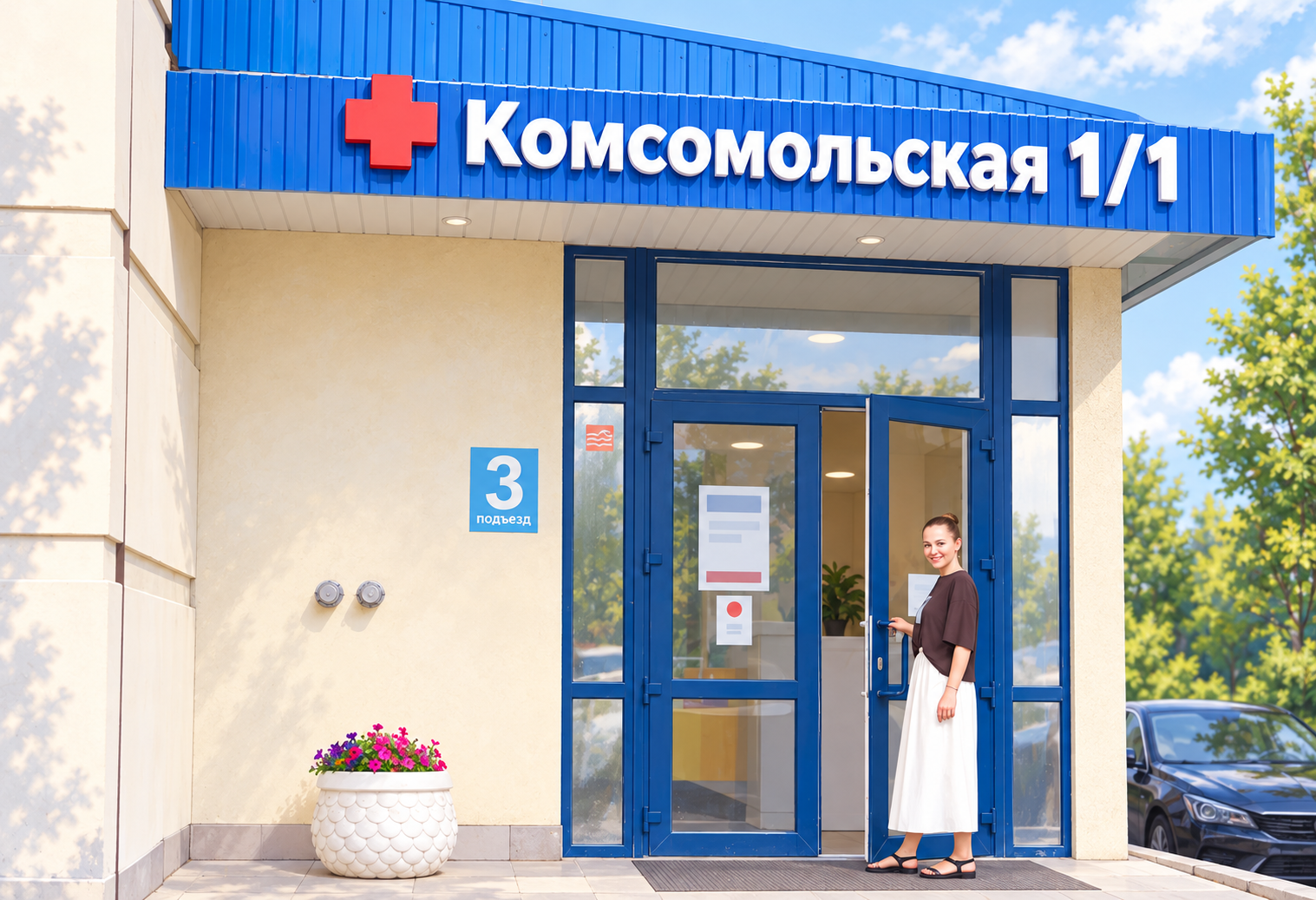 Иллюстрация входа в клинику MIRA — Комсомольская 1/1